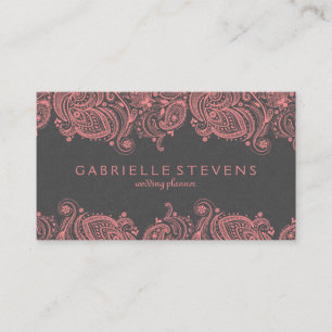 Elegant Pink And Gray Paisley Lace Business Card