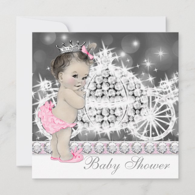 Elegant Pink and Gray Princess Baby Shower Invitation (Front)