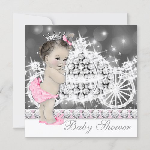 Elegant Pink and Gray Princess Baby Shower Custom Invitation
