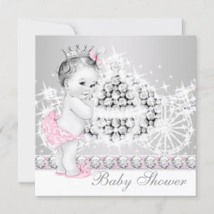 Elegant Pink and Gray Princess Baby Shower Invitation