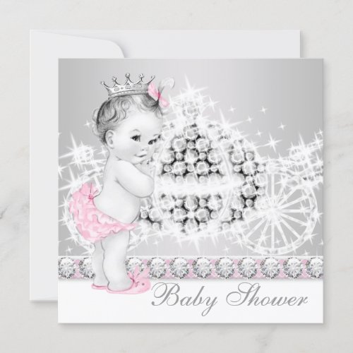 Elegant Pink and Gray Princess Baby Shower Custom Announcement