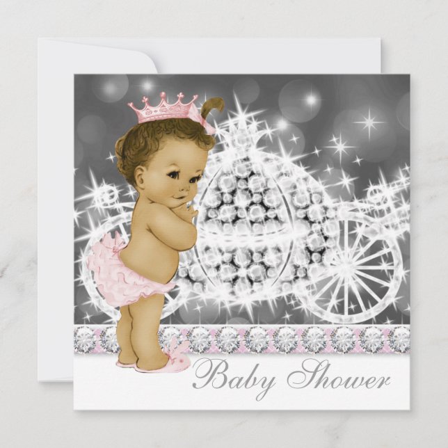 Elegant Pink and Gray Princess Baby Shower Invitation (Front)
