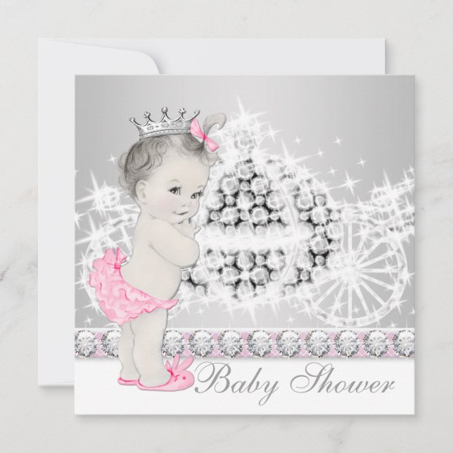 Elegant Pink and Gray Princess Baby Shower Invitation (Front)
