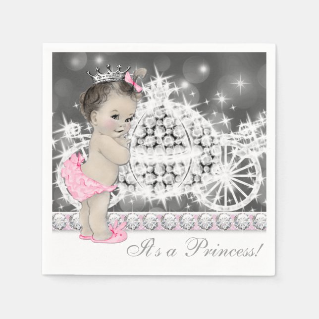 Elegant Pink and Gray Princess Baby Shower Napkins (Front)