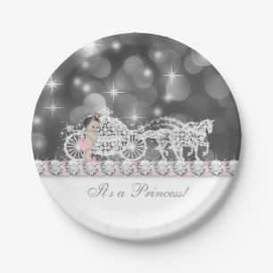 Elegant Pink and Gray Princess Baby Shower Paper Plates