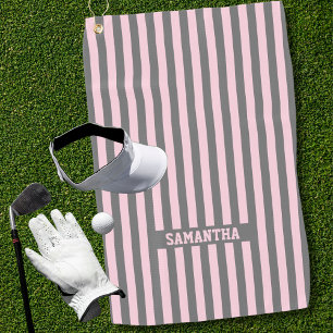 Elegant Pink and Gray stripes Monogrammed custom Golf Towel