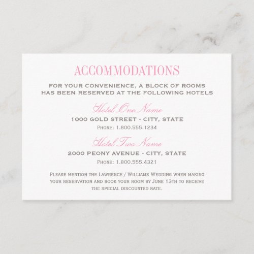 Wedding Accommodation Card | Pink and Gray