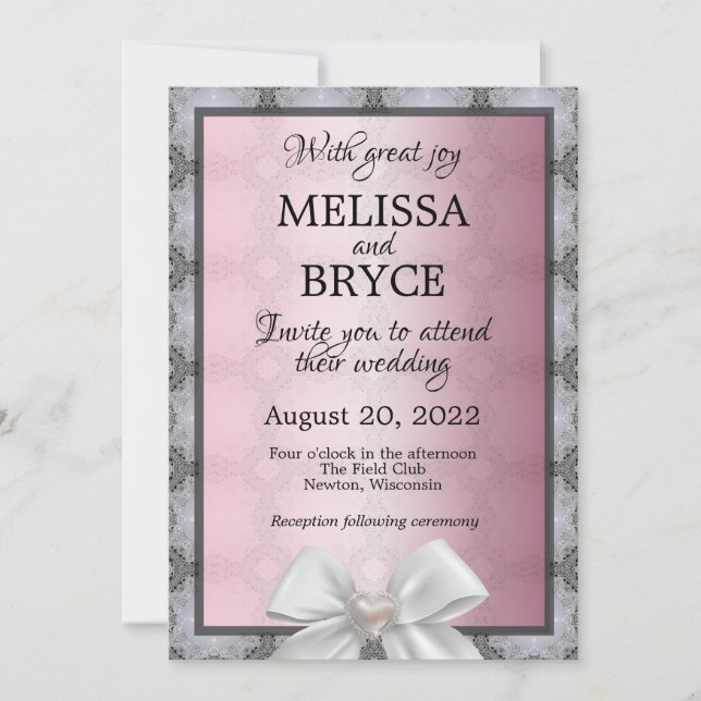 Elegant pink and gray wedding invitation (Front)