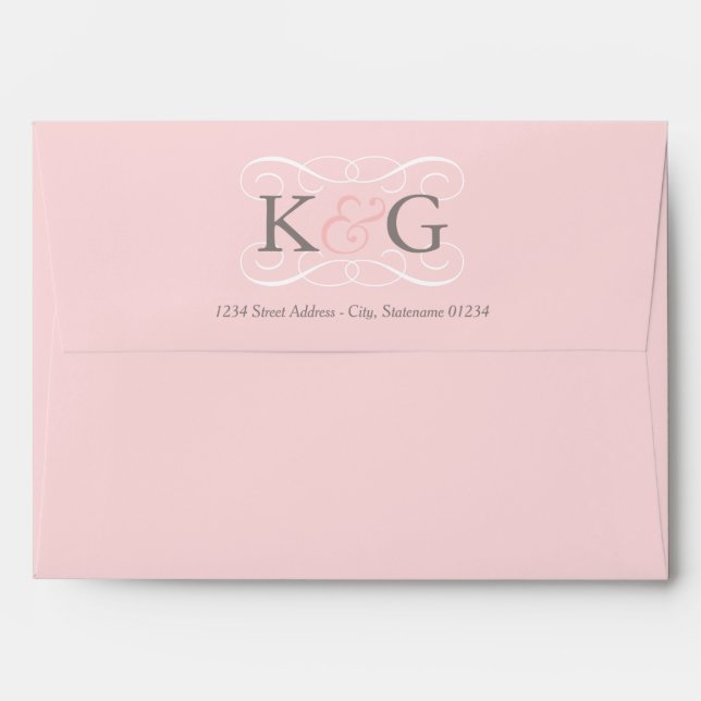Elegant Pink and Gray Wedding Monogram Envelope (Back (Top Flap))