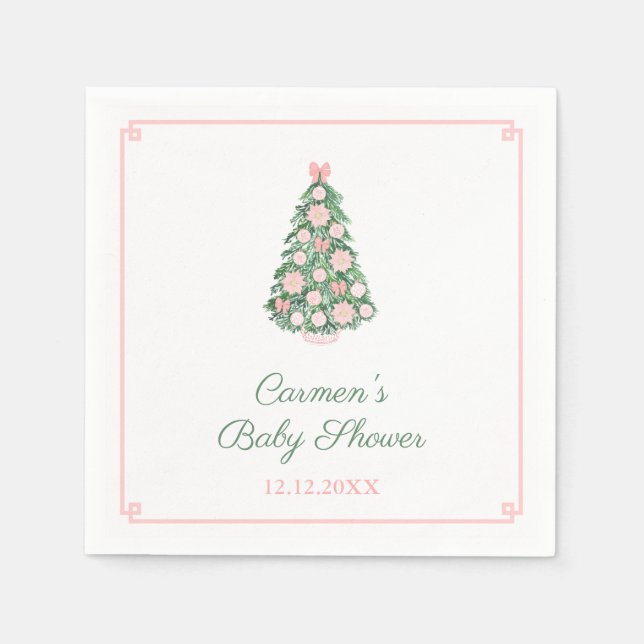 Elegant Pink And Green Christmas Tree Baby Shower Napkins (Front)