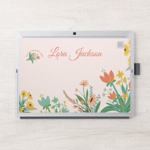 Elegant pink and green floral personalized name HP laptop skin