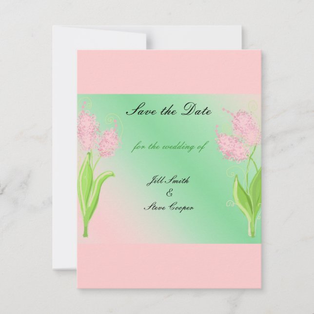 Elegant Pink and Green Floral  Save the Date (Front)