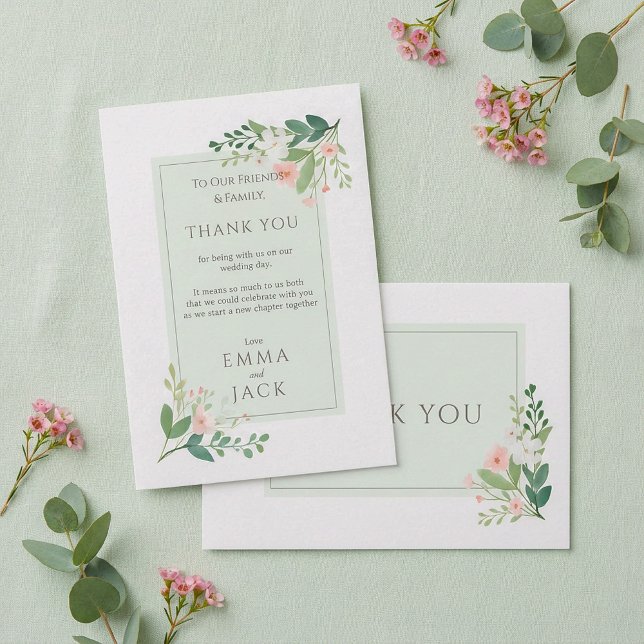 Elegant pink and green Floral Wedding Thank You Card (Elegant pink and green Floral Wedding Thank You)