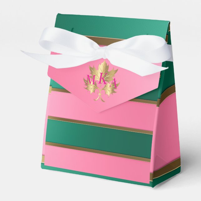 Elegant Pink and Green Monogrammed  Favor Boxes (Front Side)