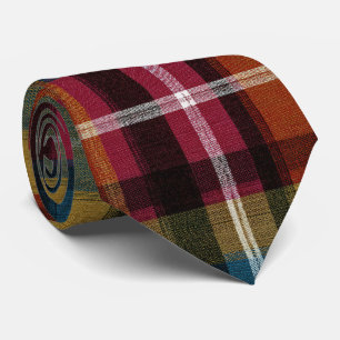 Elegant Pink and Green Plaid Gingham Pattern Neck Tie