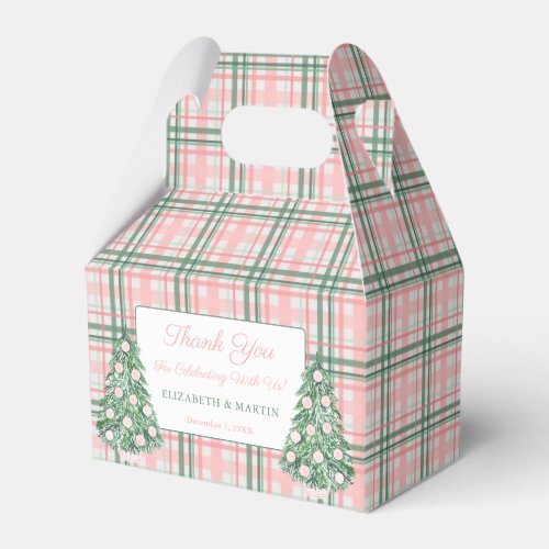 Elegant Pink And Green Plaid Holiday Tree Wedding Favor Boxes