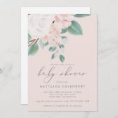 Elegant Pink and Grey Floral Baby Shower Invitation (Front/Back)