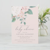 Elegant Pink and Grey Floral Baby Shower Invitation (Standing Front)