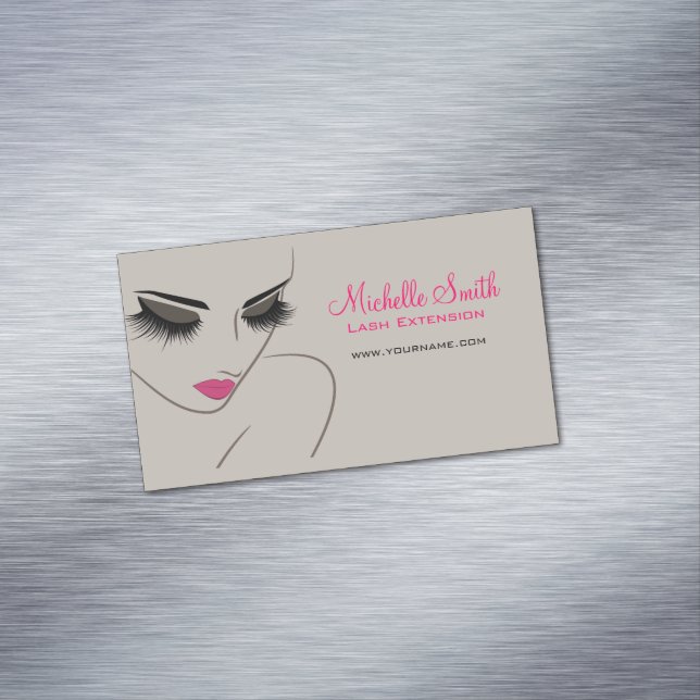 Elegant Pink and Grey Lash Extension Beauty Salon  Business Card Magnet (In Situ)