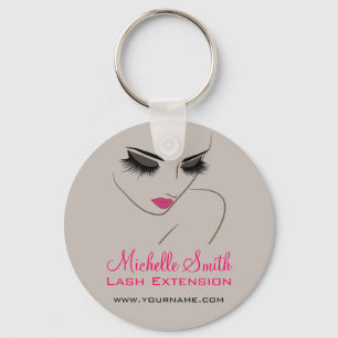 Elegant Pink and Grey Lash Extension Beauty Salon Keychain