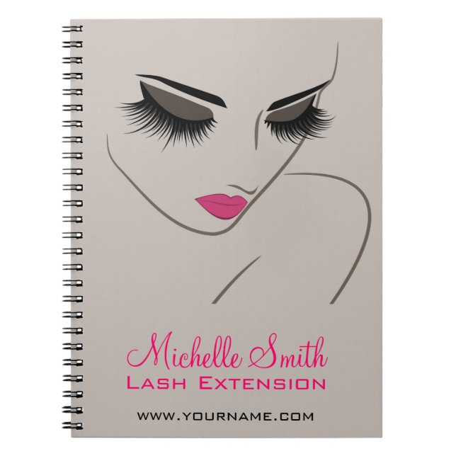 Elegant Pink and Grey Lash Extension Beauty Salon  Notebook (Front)