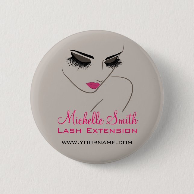 Elegant Pink and Grey Lash Extension Beauty Salon  Pinback Button (Front)