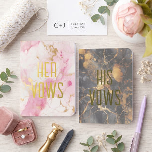 Elegant pink and grey marble gold foil wedding vow books