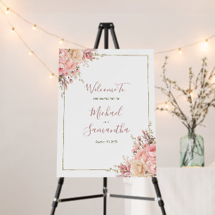 Elegant Pink and Ivory Rose Wedding Sign