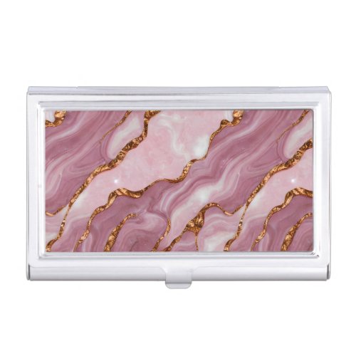 Elegant Pink and Mauve marble w Copper Veins Business Card Case