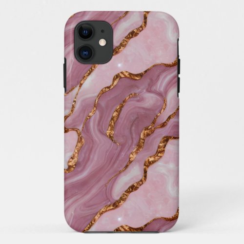 Elegant Pink and Mauve marble w Copper Veins iPhone 11 Case