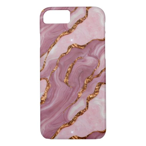 Elegant Pink and Mauve marble w Copper Veins iPhone 87 Case