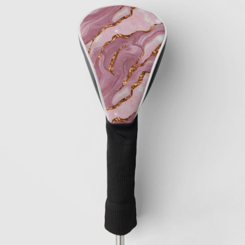 Elegant Pink and Mauve marble w Copper Veins Golf Head Cover