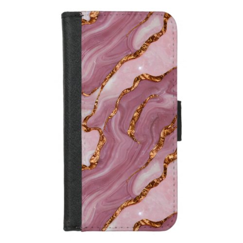 Elegant Pink and Mauve marble w Copper Veins iPhone 87 Wallet Case