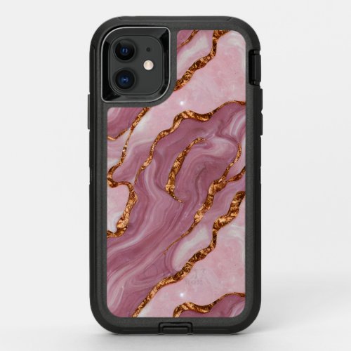 Elegant Pink and Mauve marble w Copper Veins OtterBox Defender iPhone 11 Case