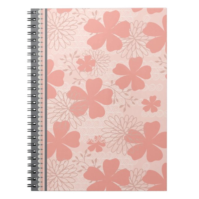 Elegant Pink and Melon Floral Spiral Notebook (Front)