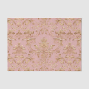 Elegant Pink and Metalic Gold Damask Decoupage Tissue Paper