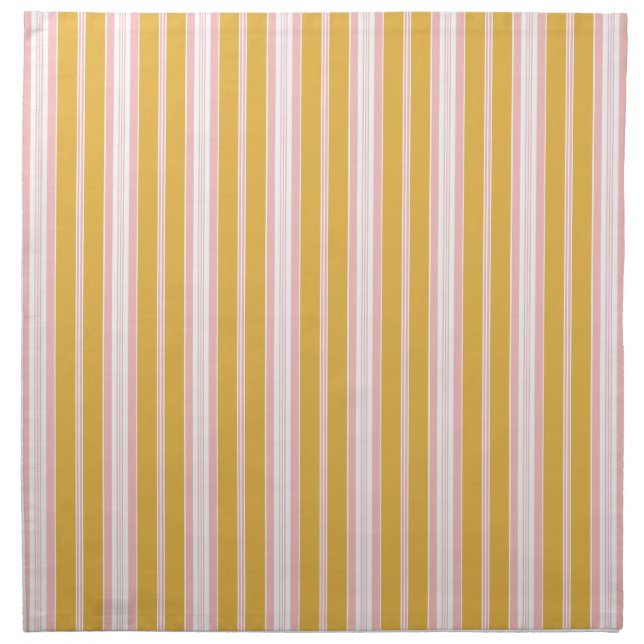 Elegant Pink and Mustard French Ticking Stripes Cloth Napkin (Front)