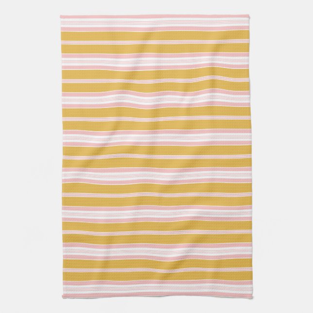 Elegant Pink and Mustard French Ticking Stripes  Kitchen Towel (Vertical)