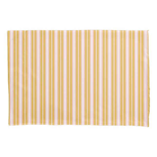 Elegant Pink and Mustard French Ticking Stripes Pillow Case (Front-Left)