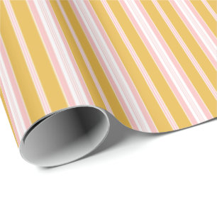 Elegant Pink and Mustard French Ticking Stripes Wrapping Paper