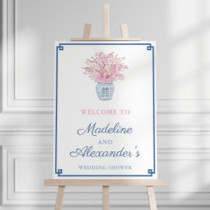 Elegant Pink and Navy Blue Wedding Shower Welcome Foam Board