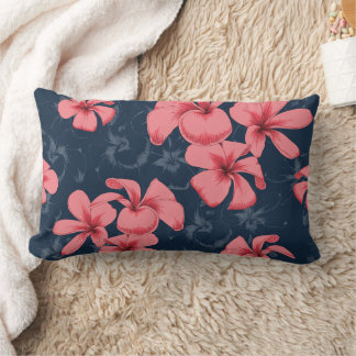 Elegant Pink and Navy Floral Illustrated Pillow