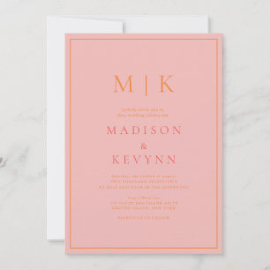 Elegant Pink and Orange Classic Wedding Invitation