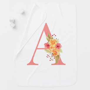 Elegant Pink and Orange Flower Monogram A Baby Blanket