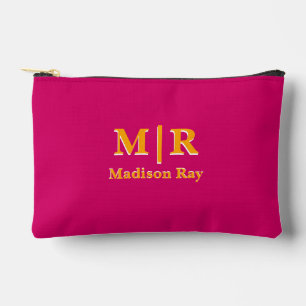 Elegant Pink and Orange Monogram Initials  Accessory Pouch