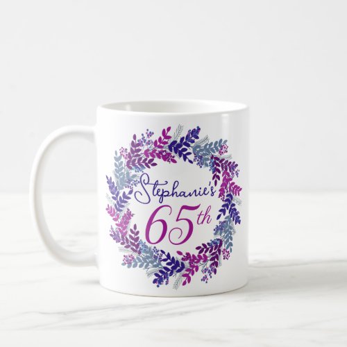 Elegant Pink and Purple 65th Birthday Coffee Mug