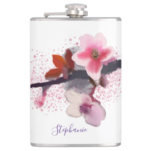 Elegant Pink and Purple Cherry Blossom Flask