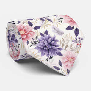 Elegant Pink and Purple Floral Neck Tie