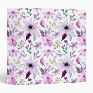 Elegant Pink and Purple Flower Pattern 3 Ring Binder