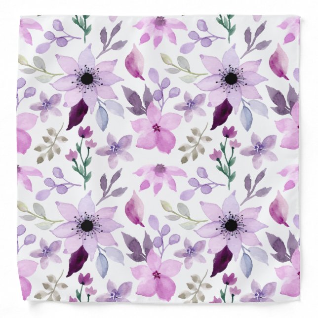 Elegant Pink and Purple Flower Pattern Bandana (Front)